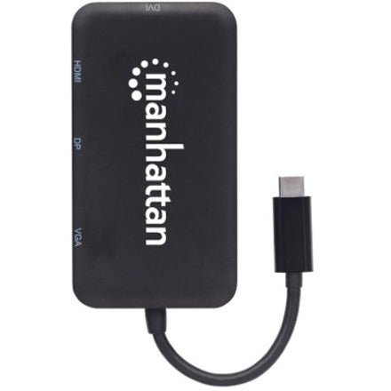 Manhattan USB-C Dock/Hub, Ports (x4): DisplayPort, DVI-I, HDMI or VGA, Note: Only One Port can be used at a time, External Power Supply Not Needed, Cable 8cm, Black, Three Year Warranty, Blister