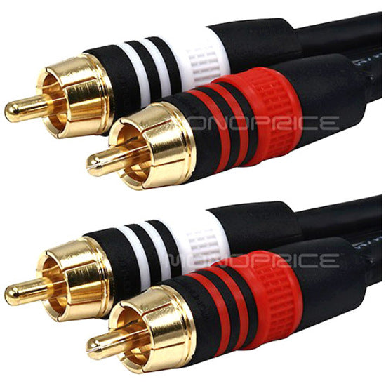 Monoprice 12ft Premium 2 RCA Plug/2 RCA Plug M/M 22AWG Cable - Black