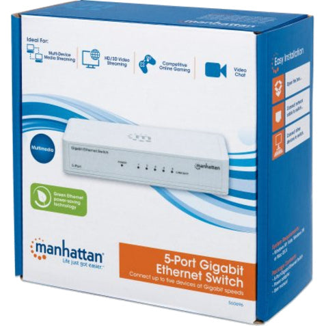 Manhattan 5-Port Gigabit Ethernet Switch, Desktop Size, Plastic, IEEE 802.3az (Energy Efficient Ethernet), Three Year Warranty, Box