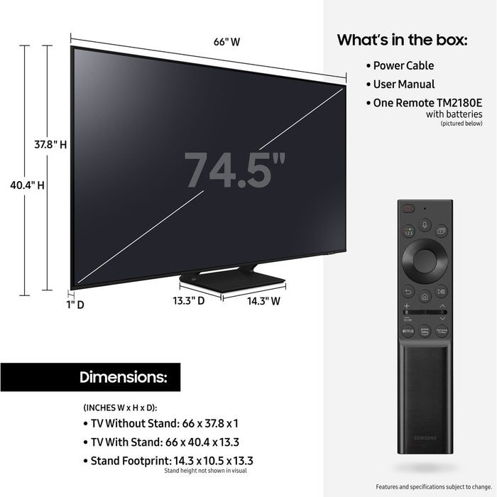 Samsung | 75" | Q70A | QLED | 4K UHD | Smart TV | QN75Q70AAFXZA | 2021