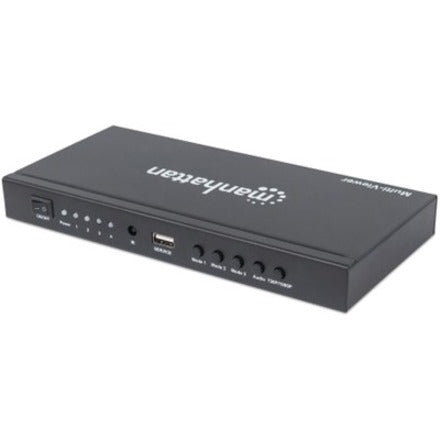 Manhattan 1080p 4-Port HDMI Multiviewer Switch, Switch with Four Inputs on One Display, Video Bandwidth Amplifier, Remote Control, Black, Three Year Warranty, With Euro 2-pin plug, Box