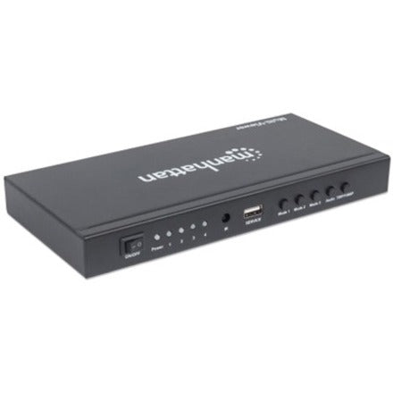 Manhattan 1080p 4-Port HDMI Multiviewer Switch, Switch with Four Inputs on One Display, Video Bandwidth Amplifier, Remote Control, Black, Three Year Warranty, With Euro 2-pin plug, Box
