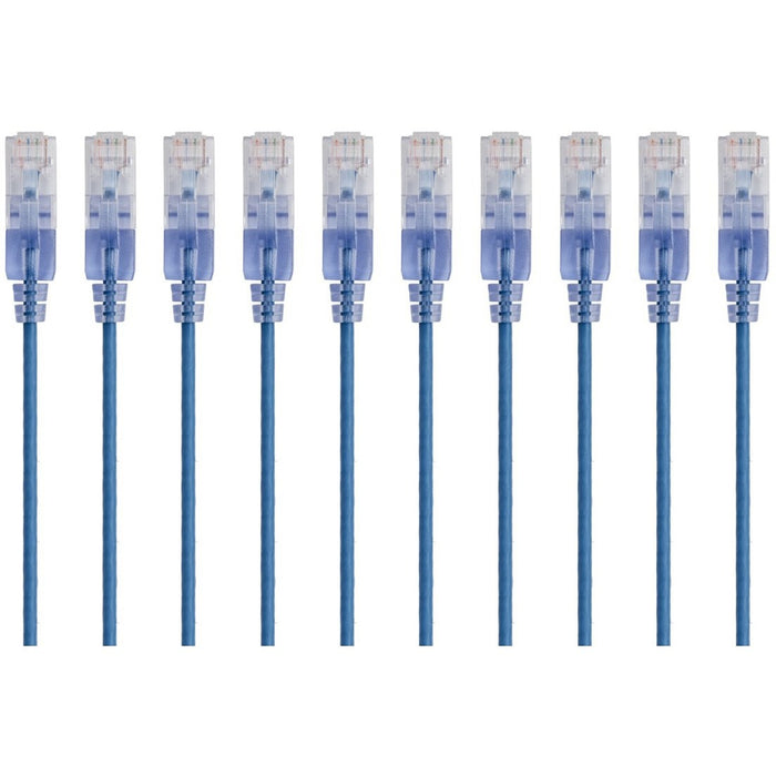 Monoprice 10-Pack, SlimRun Cat6A Ethernet Network Patch Cable, 1ft Blue