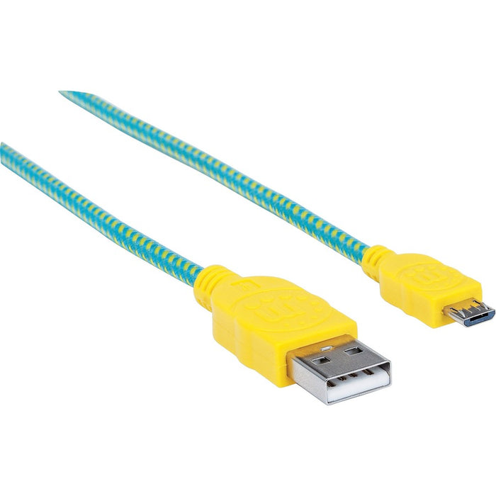 Manhattan Braided USB 2.0 A Male / Micro-B Male, 3 ft., Teal/Yellow - Retail Package