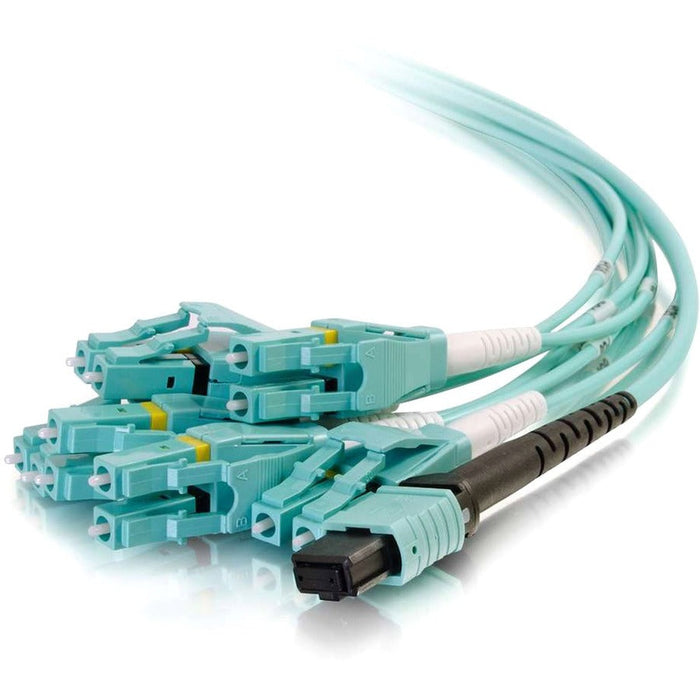 C2G 1m MPO to 6 Duplex LC Fiber Breakout Cable OM3 Riser Rated (OFNR) - Aqua