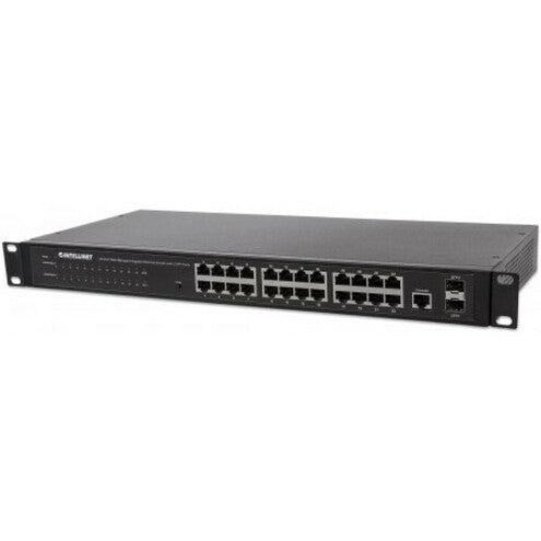 Intellinet 24-Port Network Switch, 24-Port (RJ45), Rackmount, Gigabit, 4 SFP, Ethernet Web-Smart, 10/100/1000 Mbit/ (With C14 2 Pin Euro Power Cord)