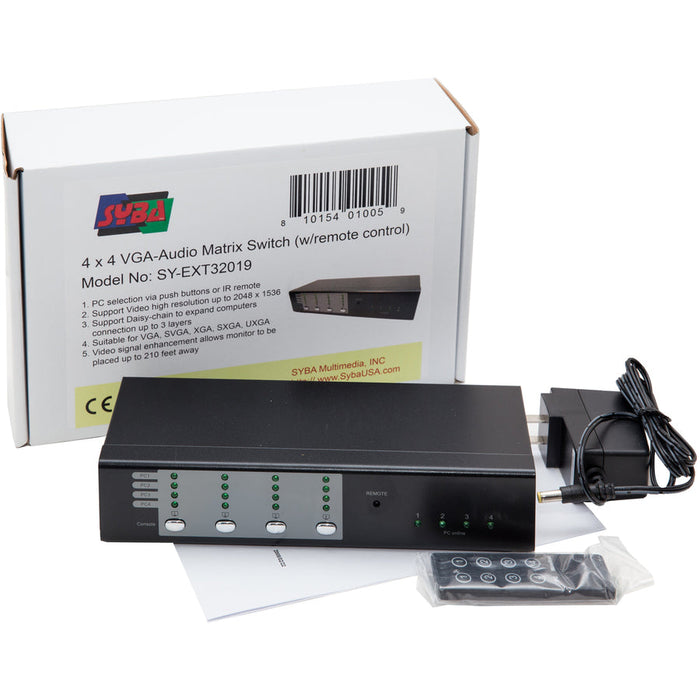 SYBA Multimedia 4x4 VGA-Audio Matrix Switch (w/ Remote Control)