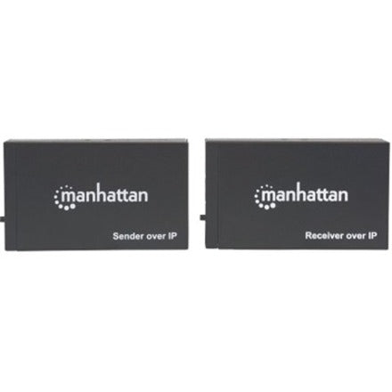 Manhattan 1080p HDMI over IP Extender Kit, Extends 1080p Signal up to 120m with a Network Switch and Single Ethernet Cable, IR Support, Black, Three Year Warranty, With Euro 2-pin plug, Box