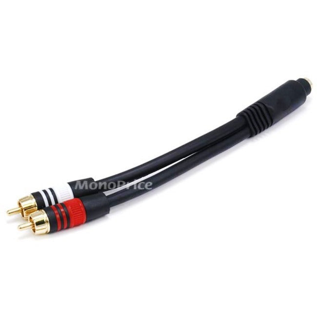Monoprice 6inch Premium 3.5mm Stereo Female to 2RCA Male 22AWG Cable (Gold Plated) - Black