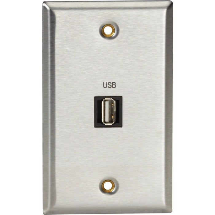 Black Box A/V Stainless Wallplate, Single-Gang, (1) USB Type A F Feed-Through Coupler
