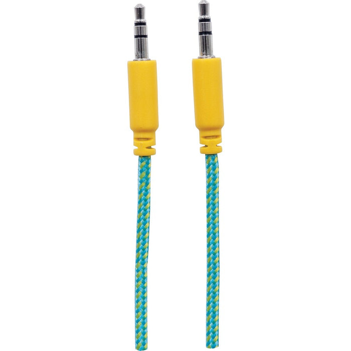 Manhattan 3.5mm Stereo Male to Male Braided Audio Cable, 1.8 m (6 ft), Teal/Yellow