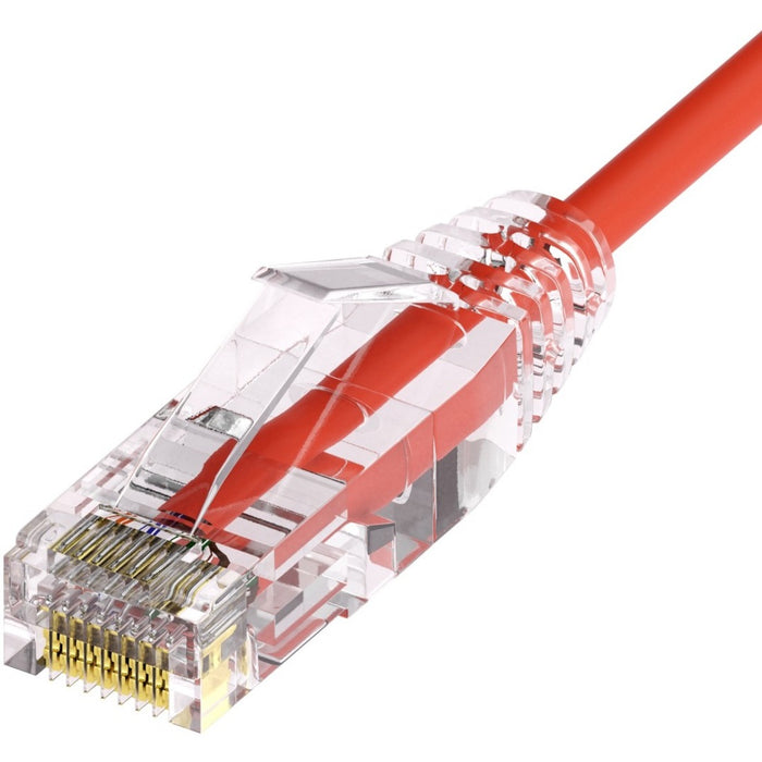 Unirise Clearfit Slim&trade; Cat6A 28AWG Patch Cable, Snagless, Red, 8ft