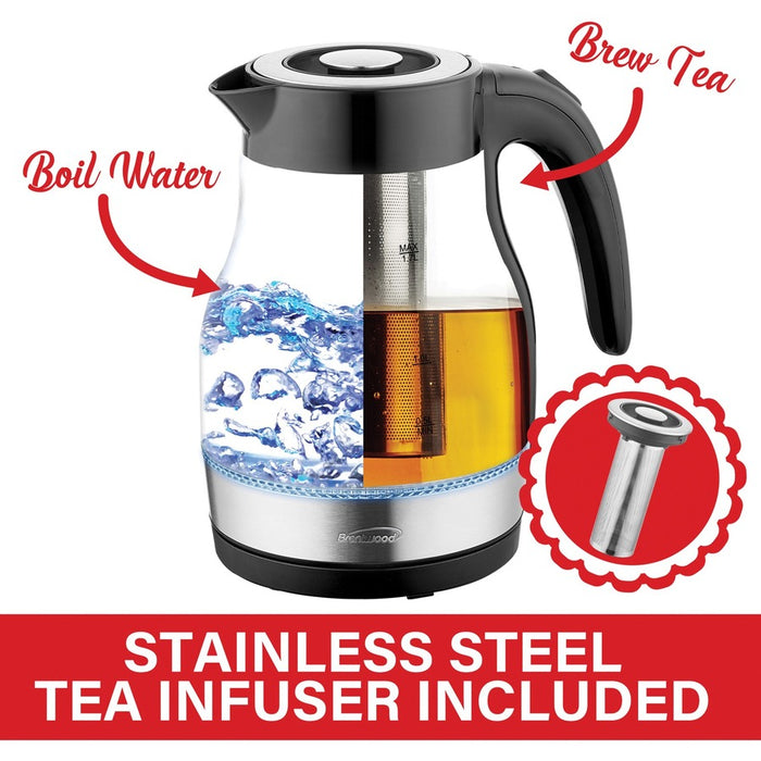 Brentwood KT-1962BK 1.7L Cordless Glass Electric Kettle with Tea Infuser, Black