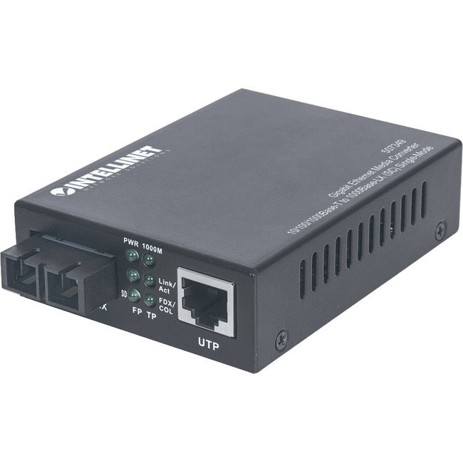 Intellinet Gigabit Ethernet Single Mode Media Converter, 10-100-1000Base-T to 1000Base-Lx (SC) Single-Mode, 20km (With 2 Pin Euro Power Adapter)