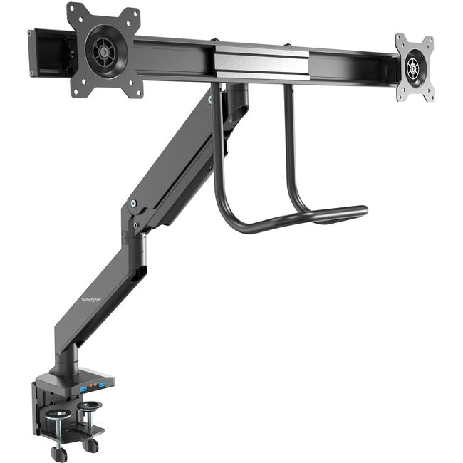StarTech.com Desk Mount Dual Monitor Arm with USB & Audio - Slim Full Motion Dual Monitor VESA Mount up to 32" Displays - C-Clamp-Grommet