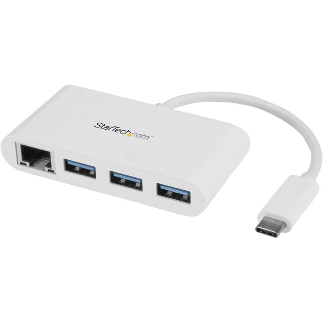 StarTech.com 3 Port USB C Hub with Gigabit Ethernet - USB-C to 3x USB-A - USB 3.0 - White - USB Hub with GbE - USB-C to USB Adapter - USB Type C Hub